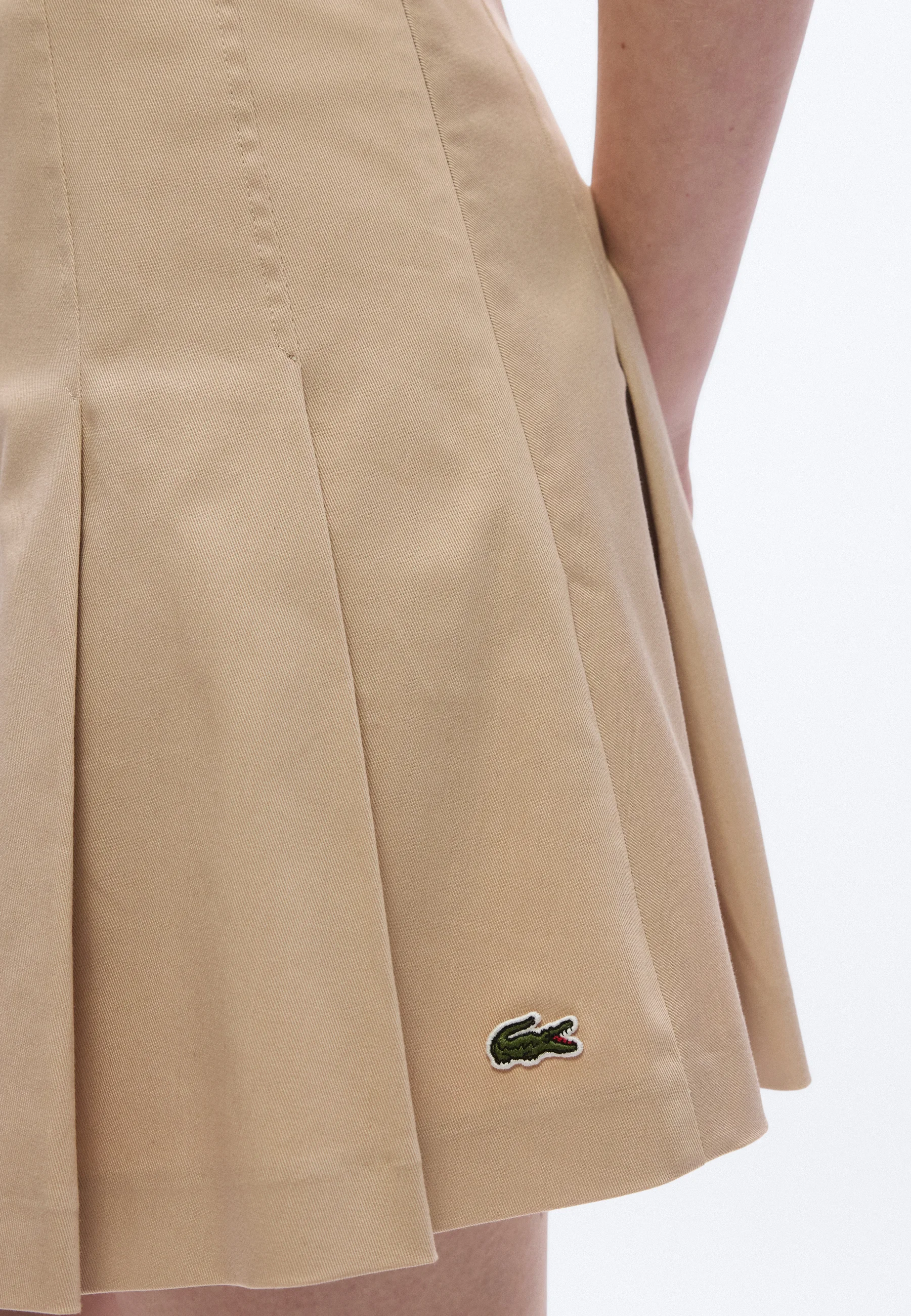 Beige Short Pleated Cotton Skirt