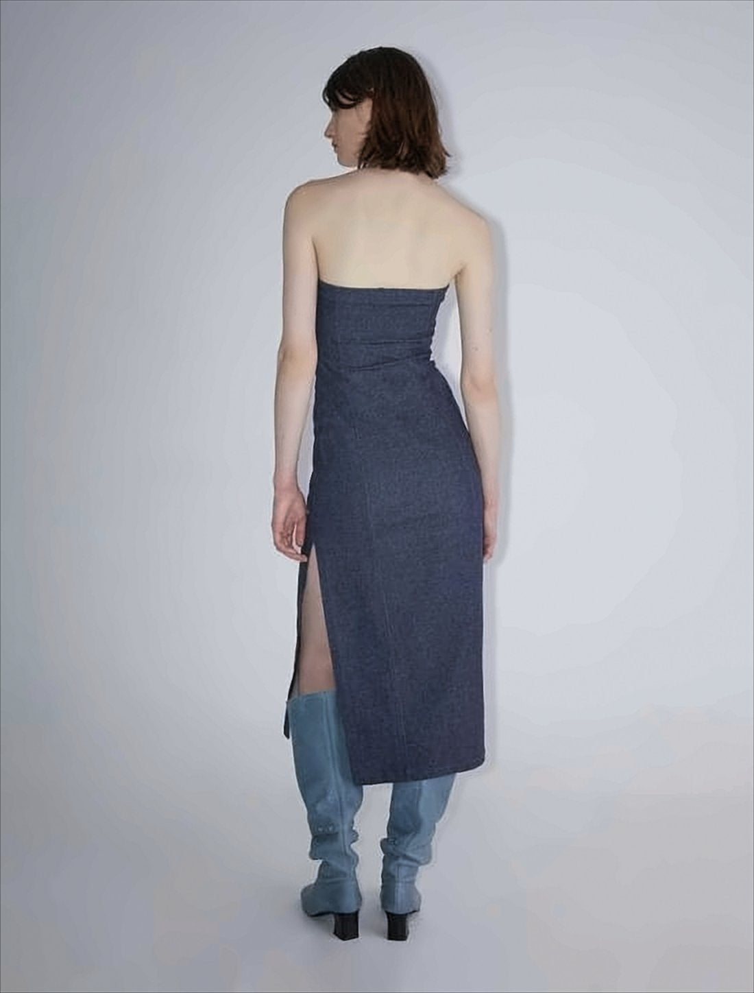 Fitted Midi Dress with Square Neckline and Side Slit