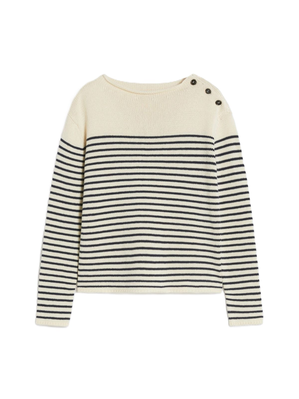 Knitted Long-Sleeve Top with Horizontal Navy Stripes