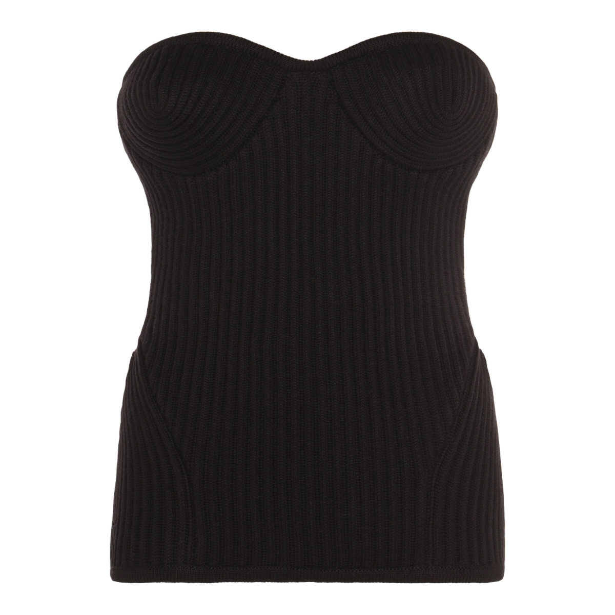 Form-fitting Ribbed Strapless Bodysuit with Bustier Design