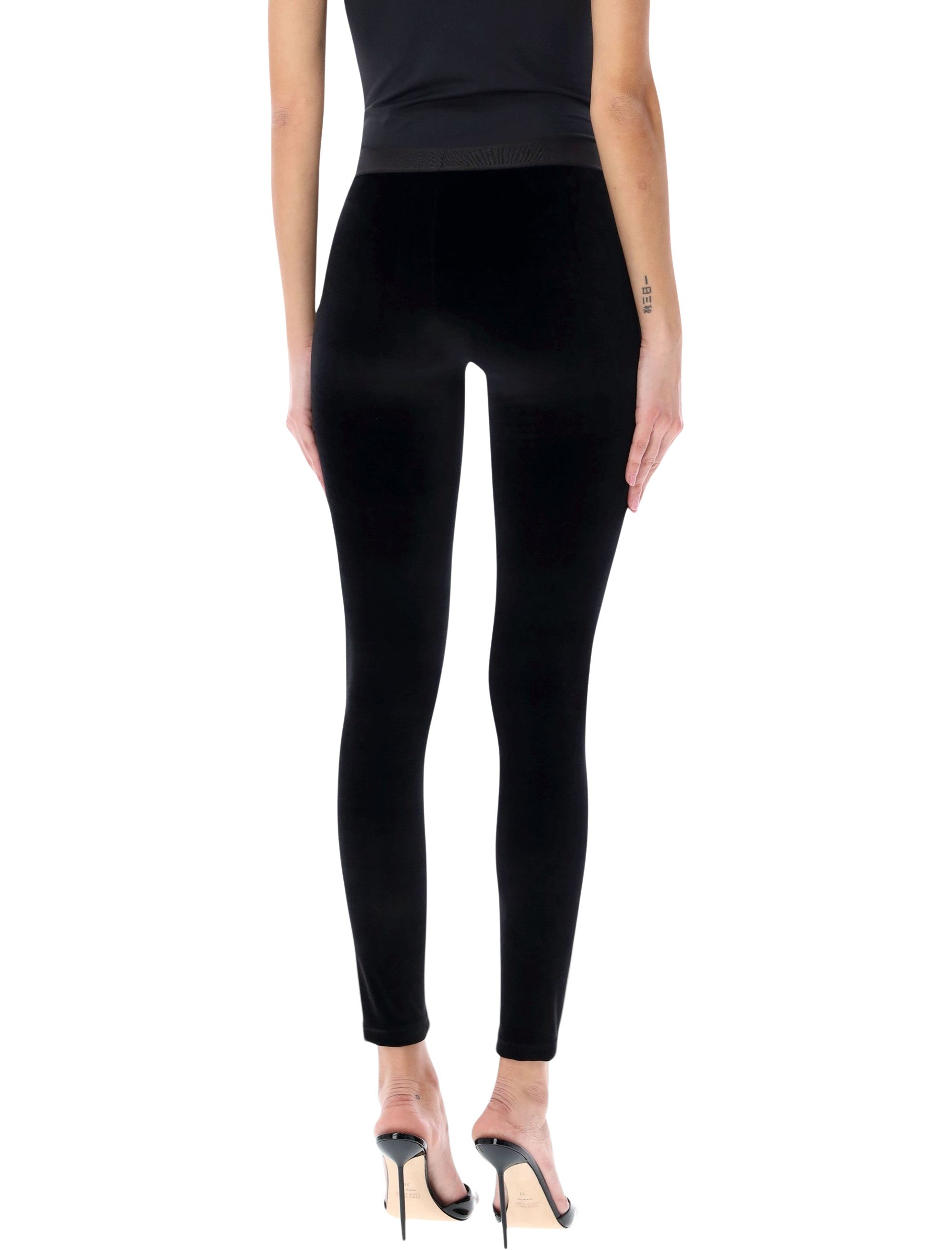 Black Stretch Velour Logo Leggings