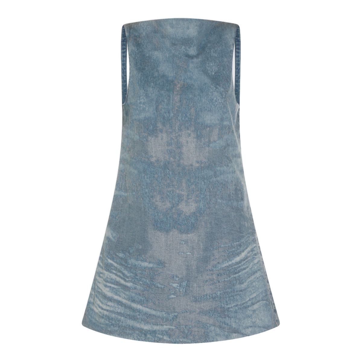 Sleeveless Flared A-Line Mini Dress In Washed Denim