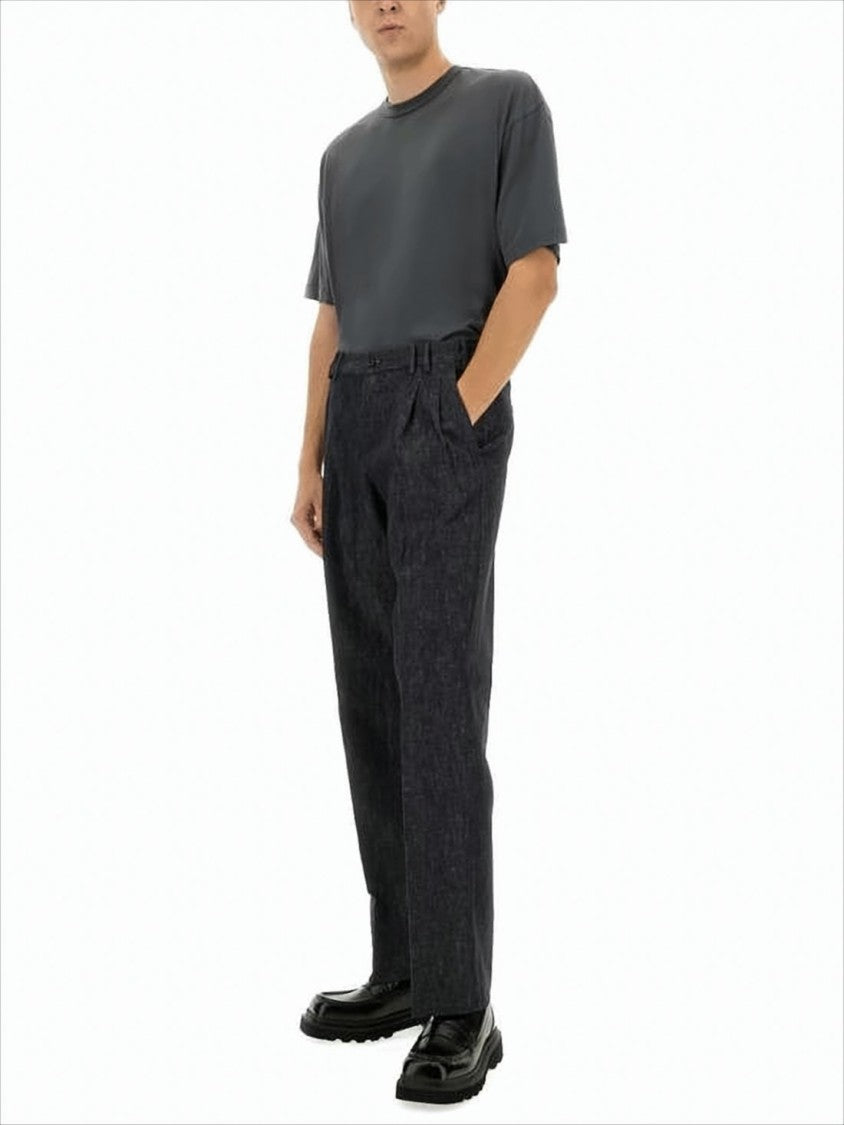 Tailored Black Straight Pants with Subtle Heathered Texture