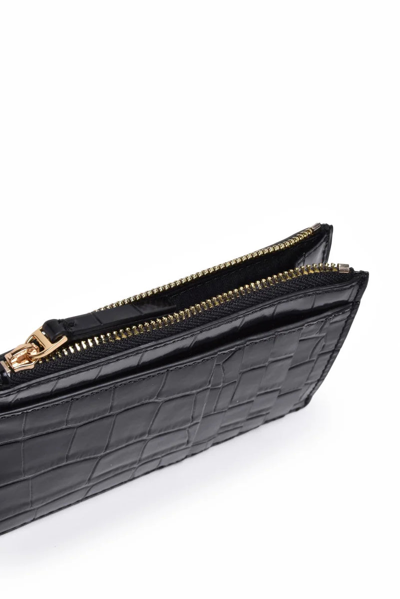 Crocodile-Textured Black Calfskin Cardholder