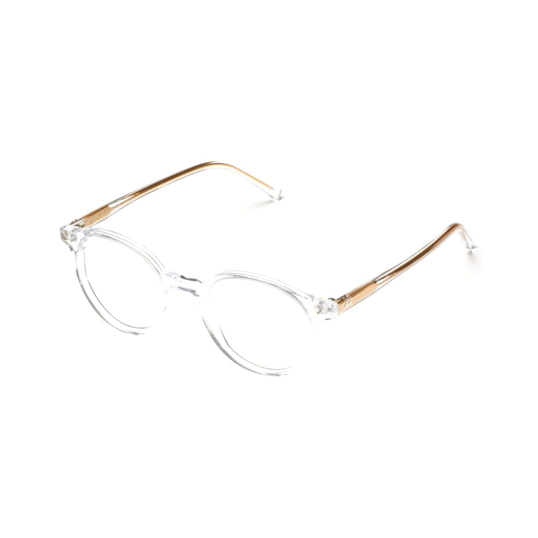 Panto/N Transparent Round Frame Eyeglasses with Golden Temples
