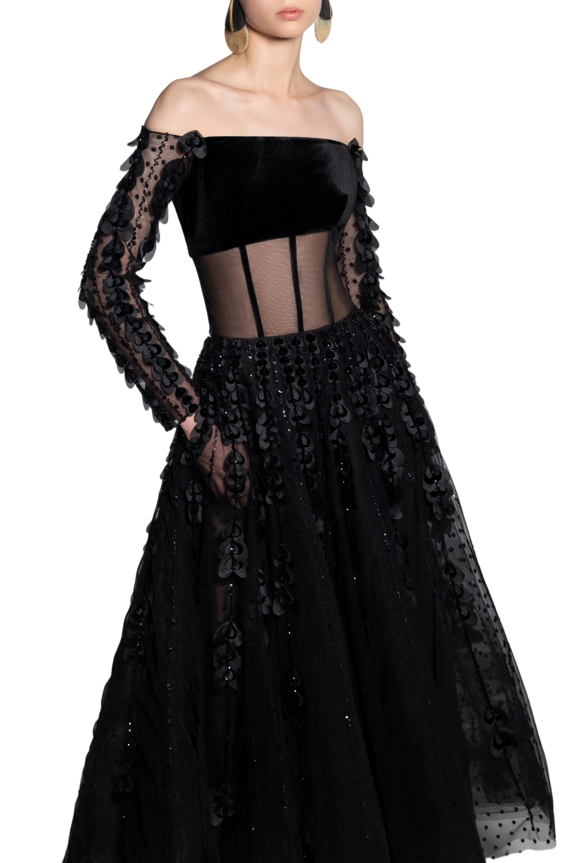 Beaded Hearts Dress With Velvet Top