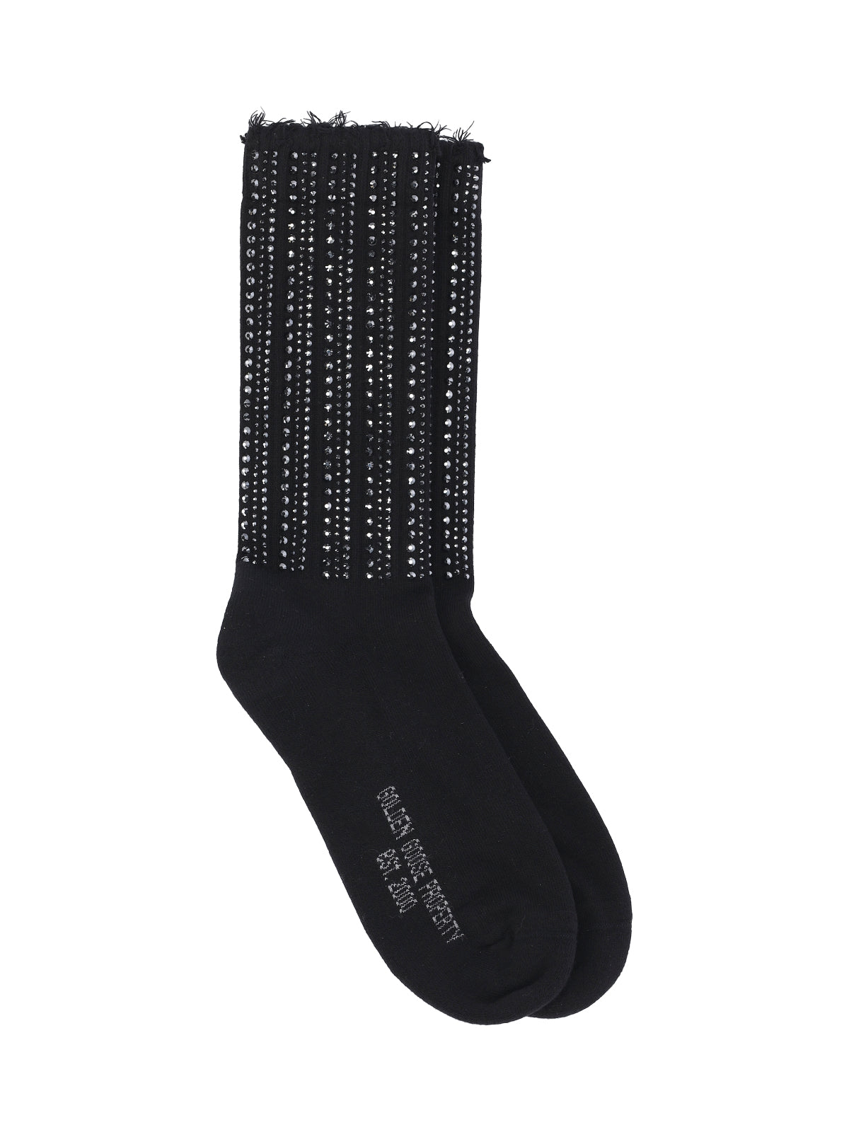 Black Frayed Crystal Cotton Blend Socks