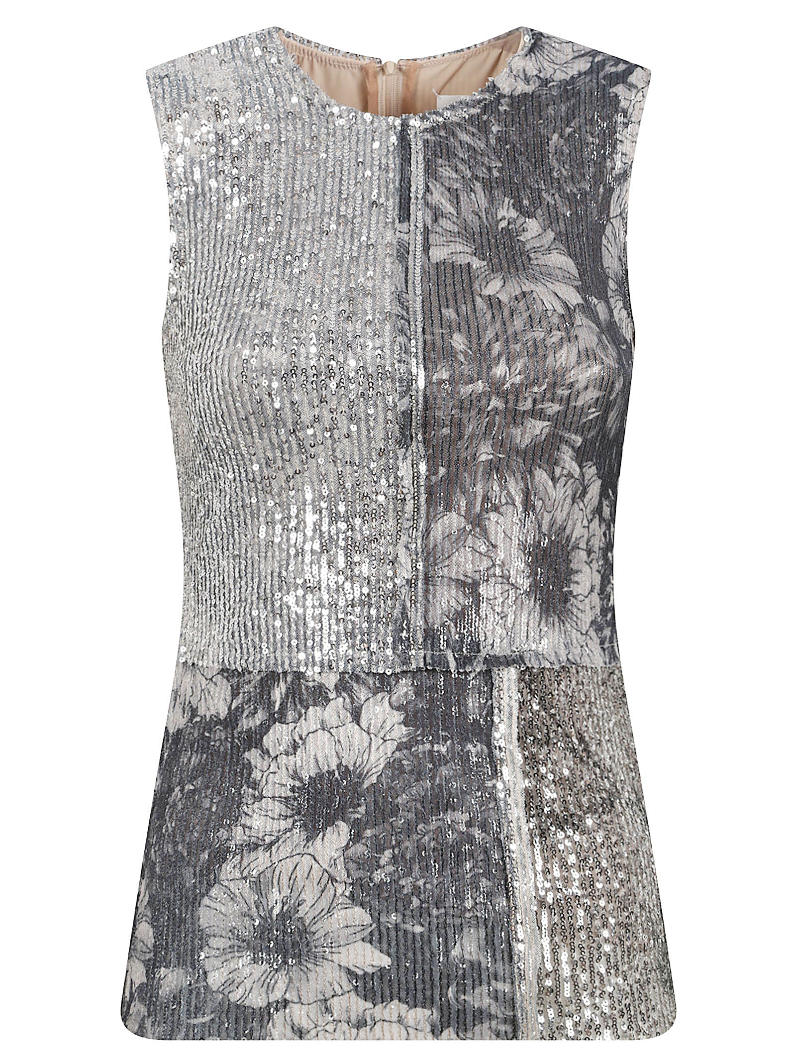 Patchwork Sleeveless Top with Shimmering Sequin Accents