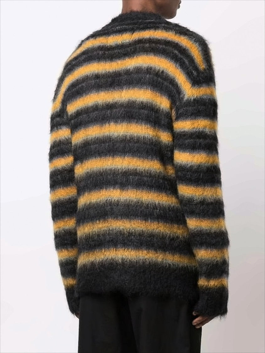 Horizontal Striped Fuzzy Mohair Cardigan