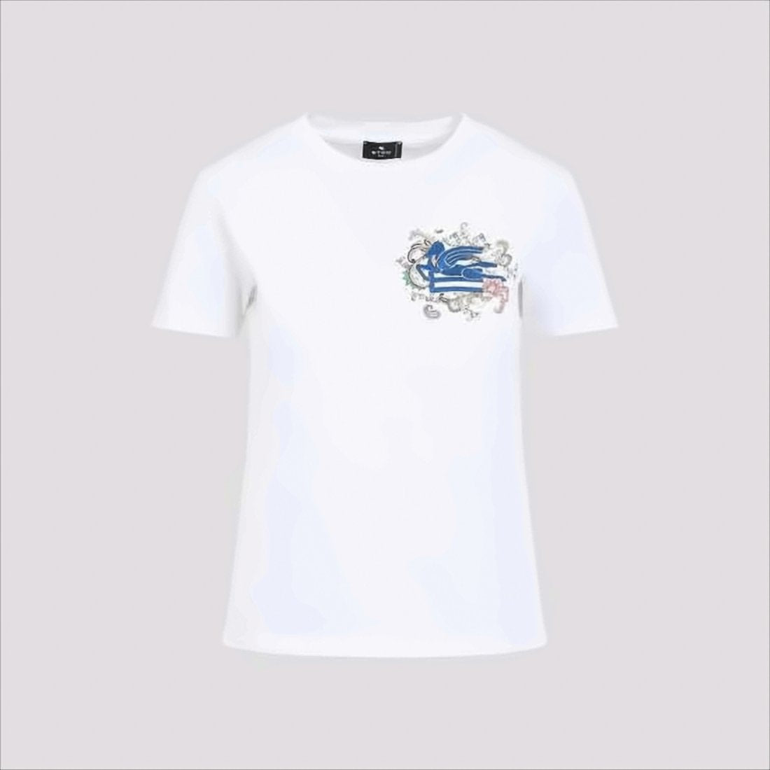 Biały Bawełniany T-shirt z Kolorowym Haftem