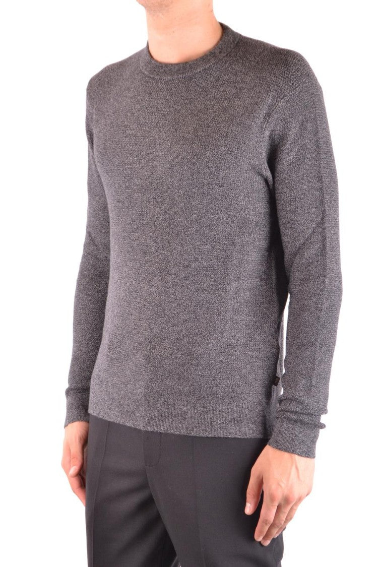 Textured Knit Grey Sweater With Ribbed Hem
