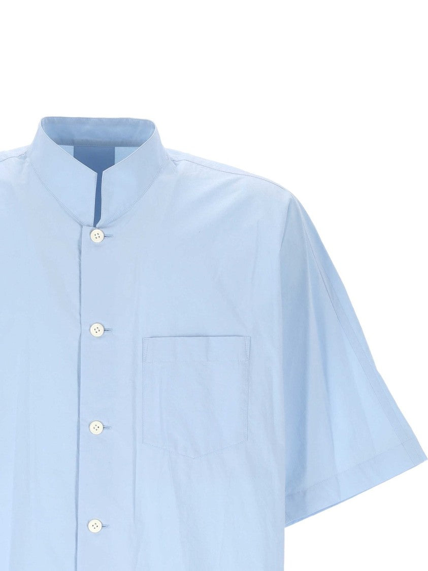 Mandarin Collar Short-Sleeve Shirt with Boxy Fit