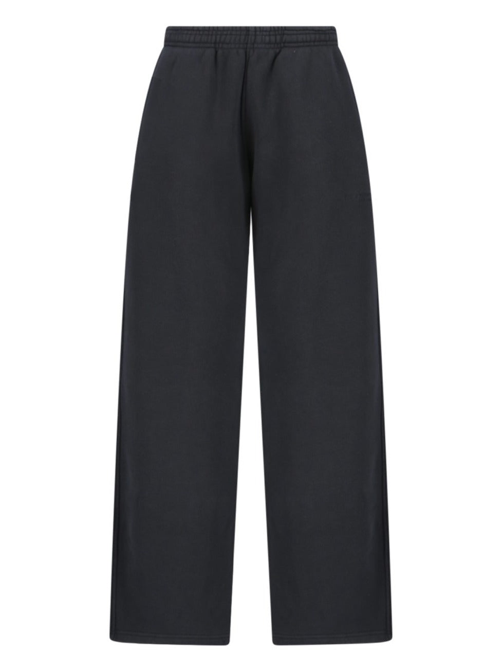 High-Waisted Black Cotton Sweatpants With Logo Embroidery