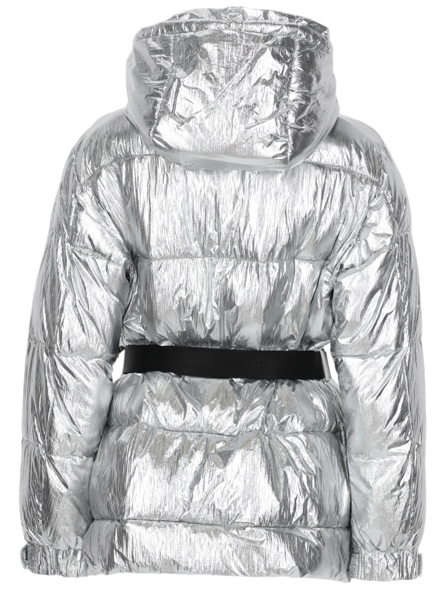 Shiny Metallic Silver Puffer Jacket With Adjustable Waist