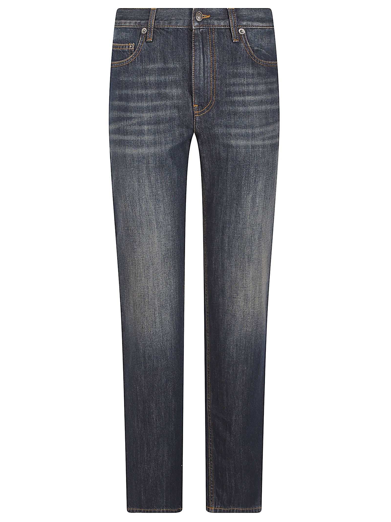 Medium-Dark Wash Straight-Leg Denim Jeans with Contrast Stitching