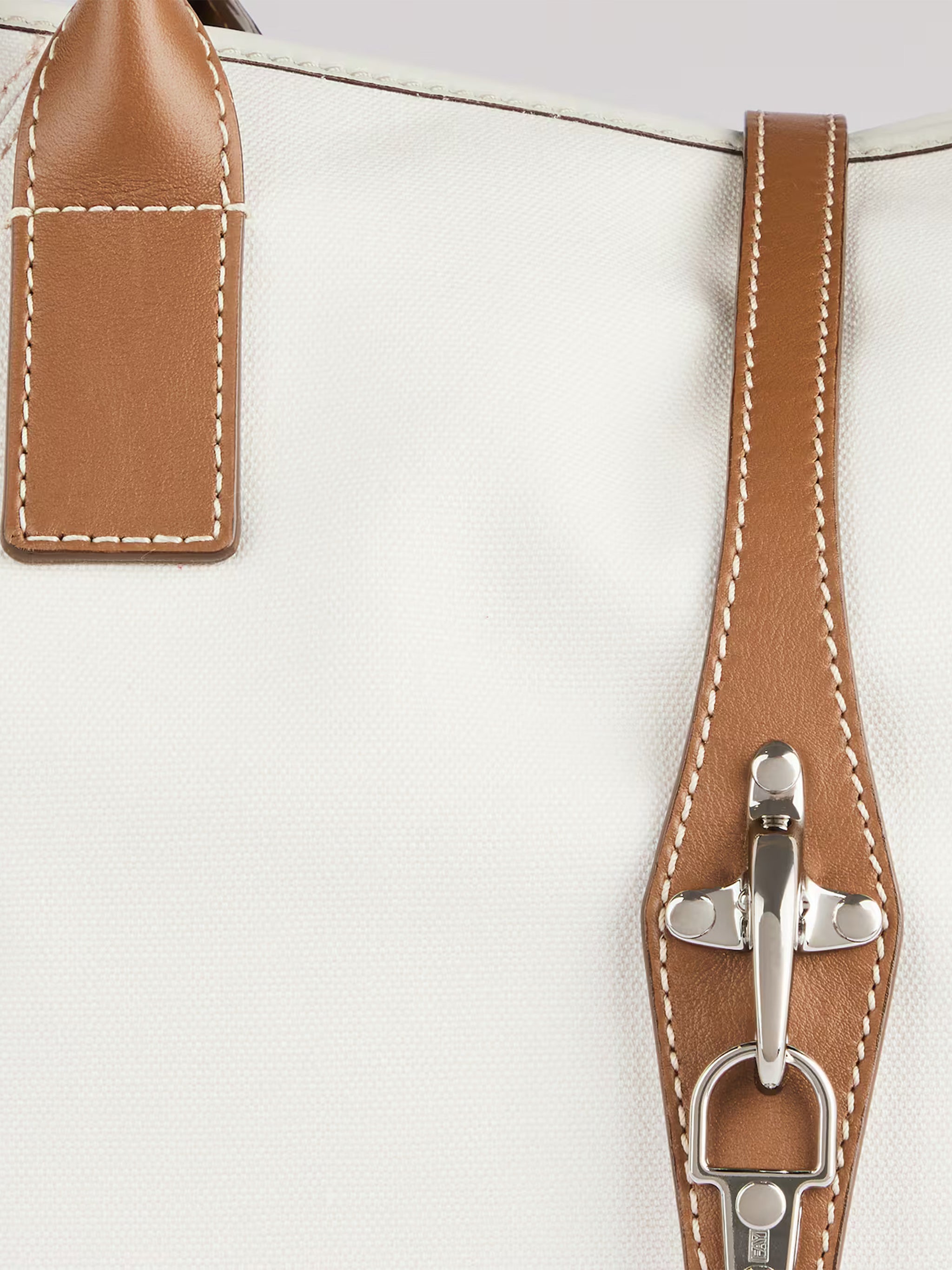 Structured White Tote Brown Leather Trim