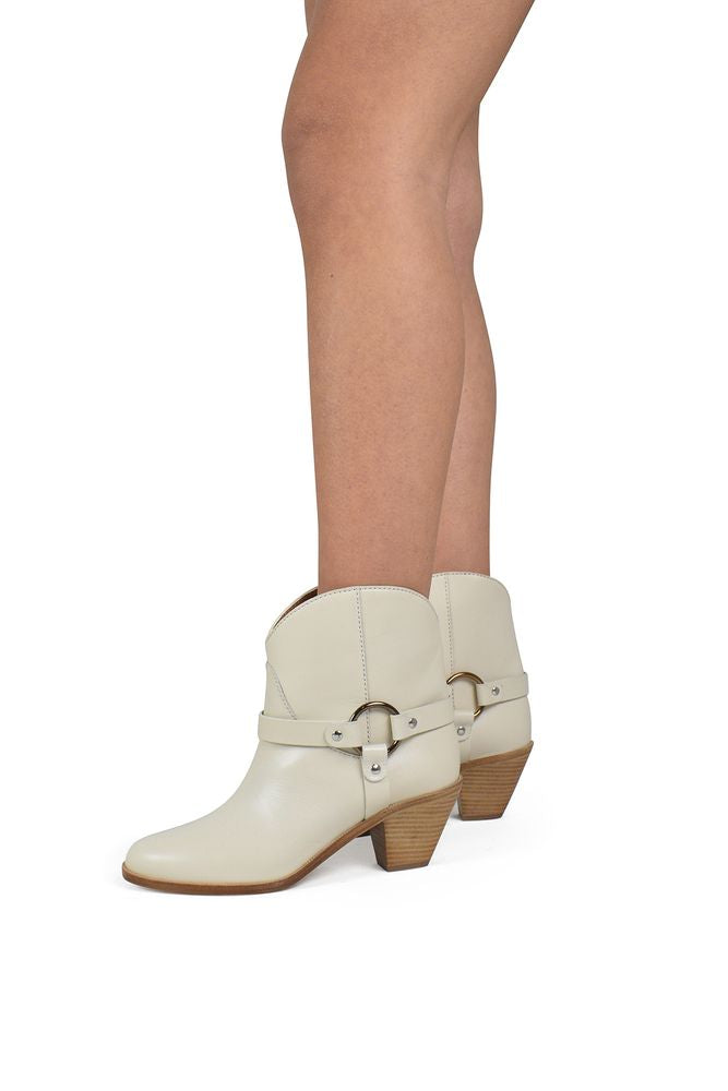 Ankle-High Beige Leather Santiag Boots