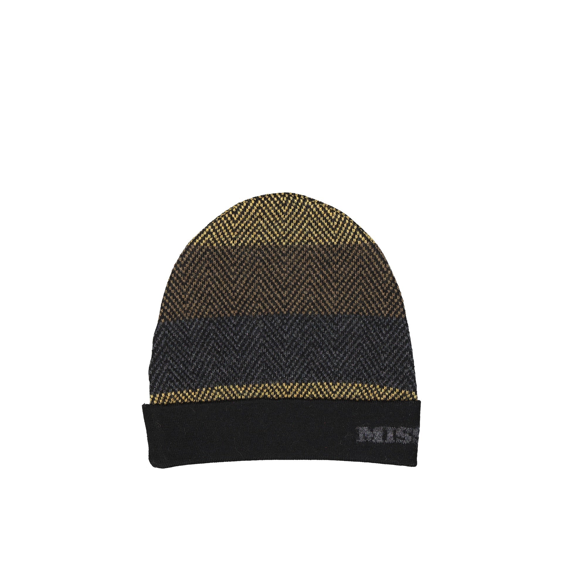Herringbone Pattern Wool Hat With Ribbed Trim