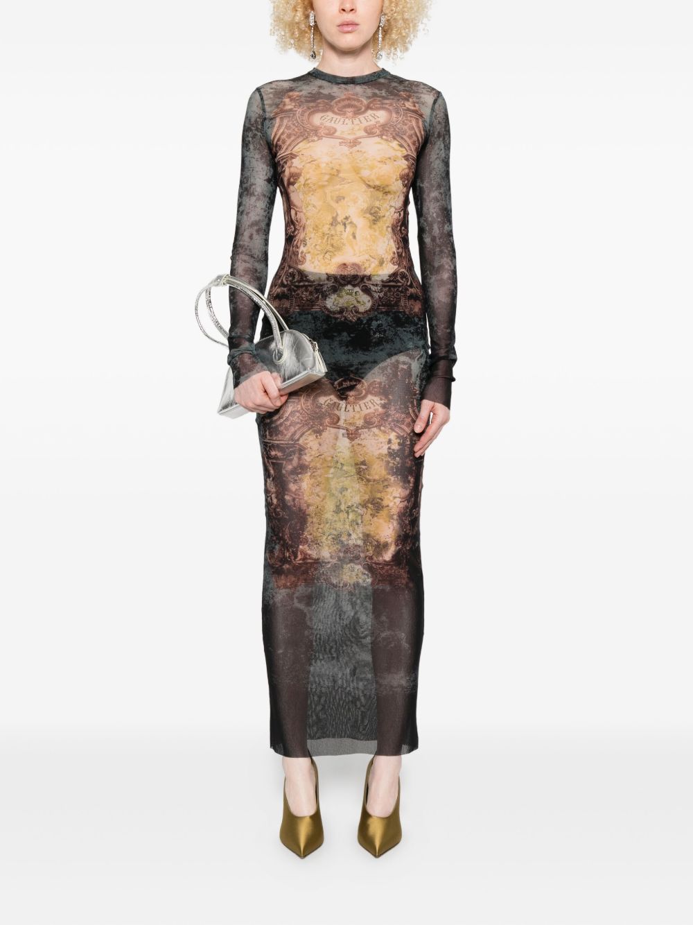 Maxi Dress in Dark Green Sheer Fabric