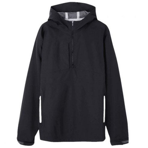 Structured Black Hooded Pullover with Half-Zip and Pockets