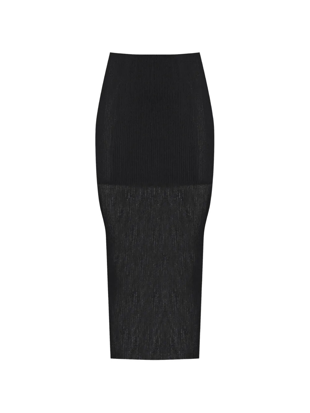 Ribbed Knit Midi Skirt with Semi-Sheer Flare