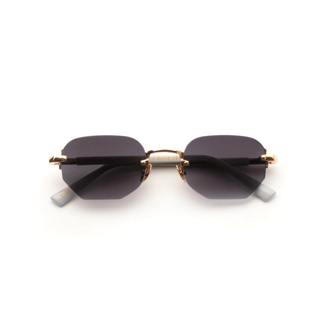 Moonstone Rimless Octagonal Sunglasses with Metallic Gold Accents
