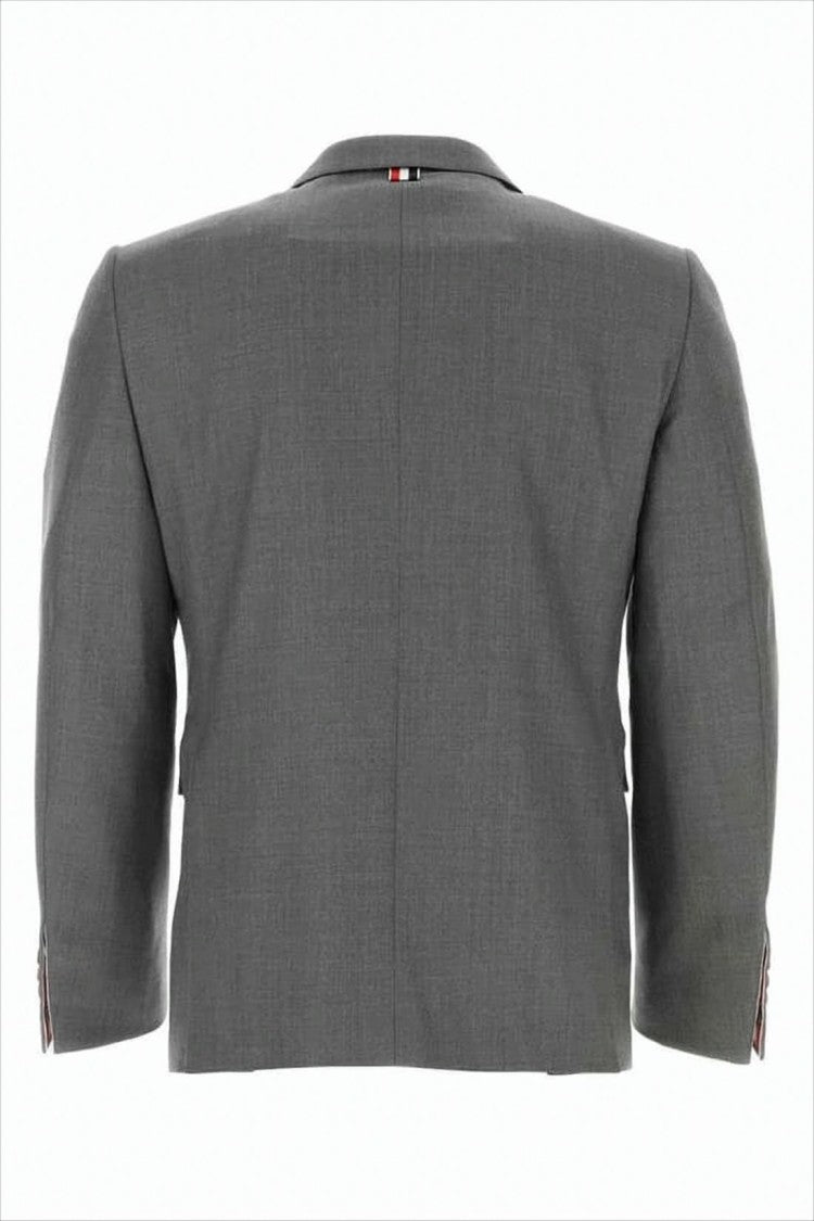 Tailored Grey Suit Jacket with Notch Lapels and Single-Button Closure