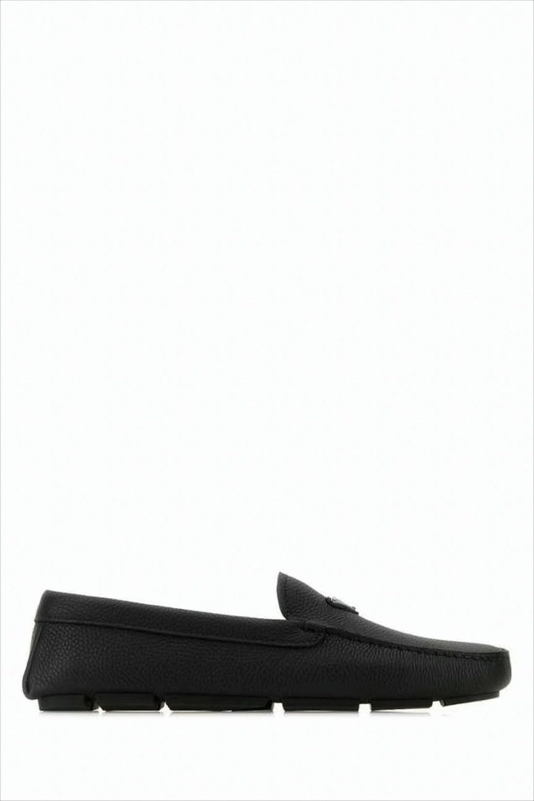 Black Leather Loafers with Rounded Toe
