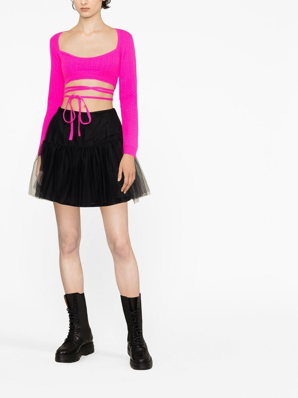 Cropped Tie-Fastening Wool-Cashmere Blend Top