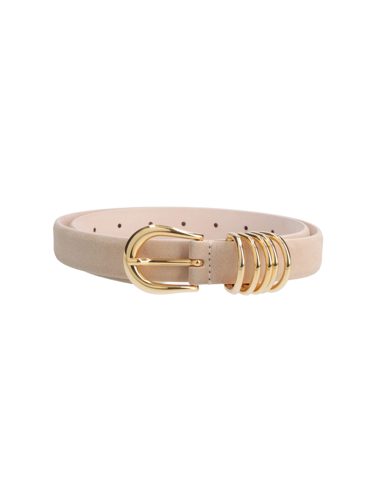 Beige Adjustable Gold Buckle Leather Belt