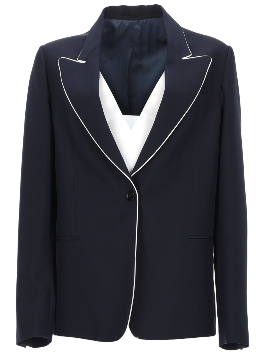 Tailored Navy Blazer with Contrasting White Piping