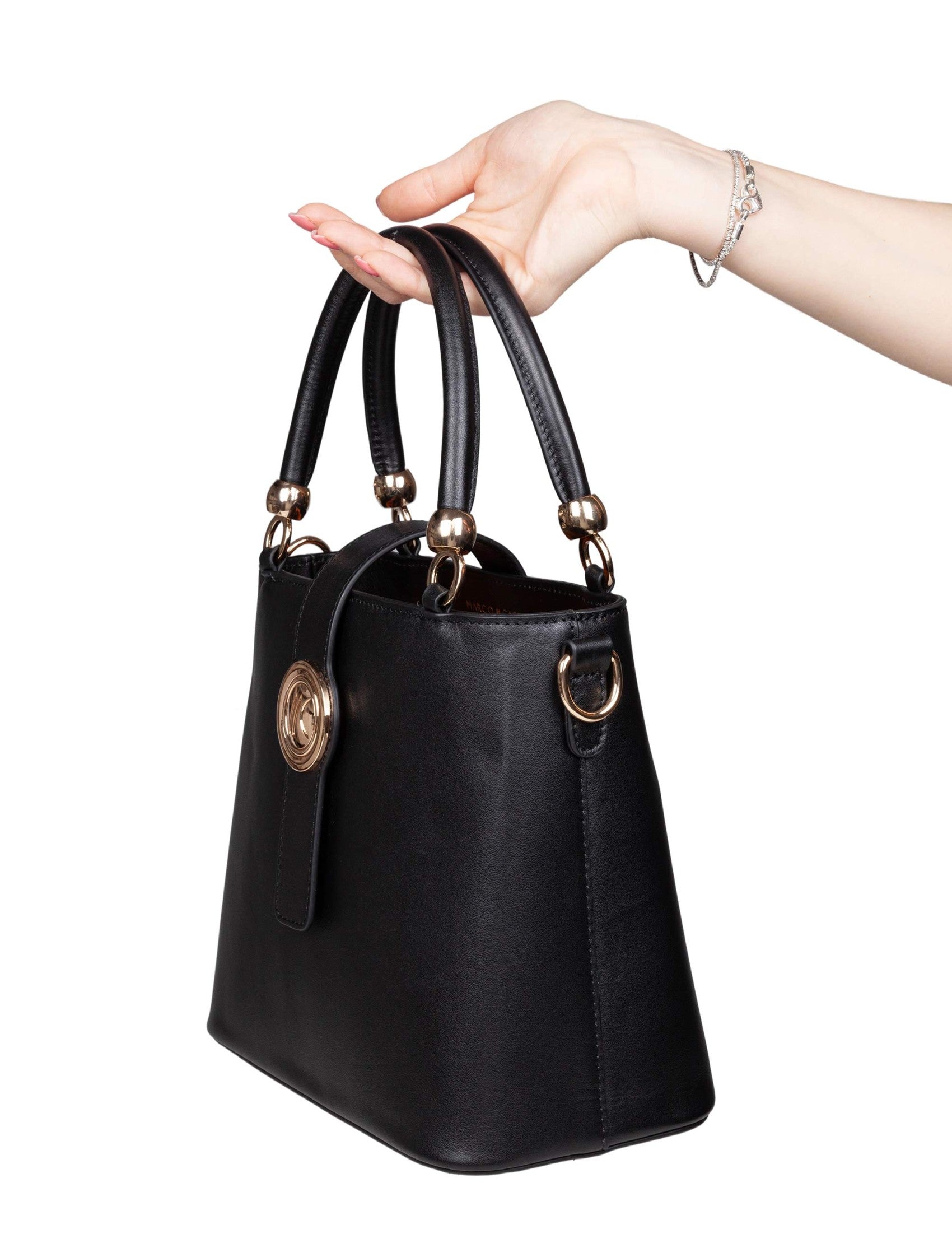 Agape Leather Handbag, Black