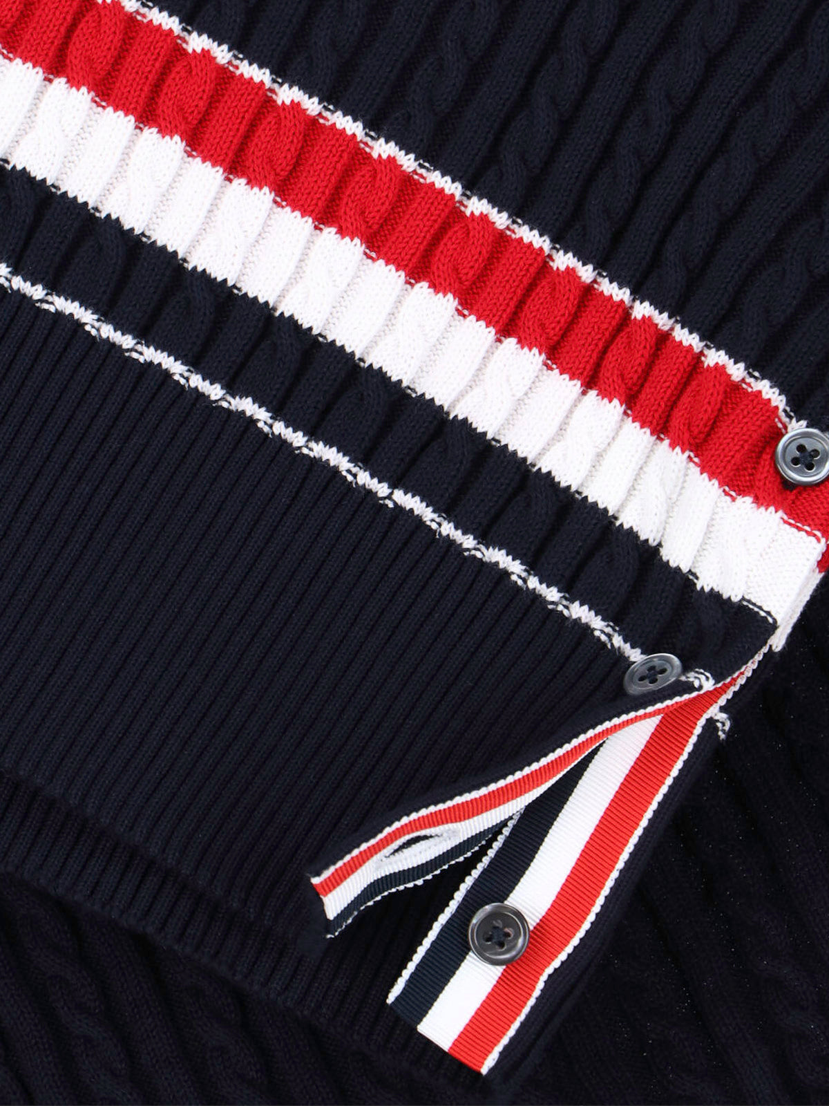 Navy Ribbed Cotton V-Neck Sweater