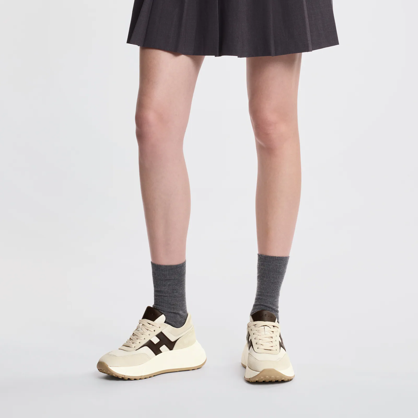 Beige And Brown Lace-Up Shoes With Sole