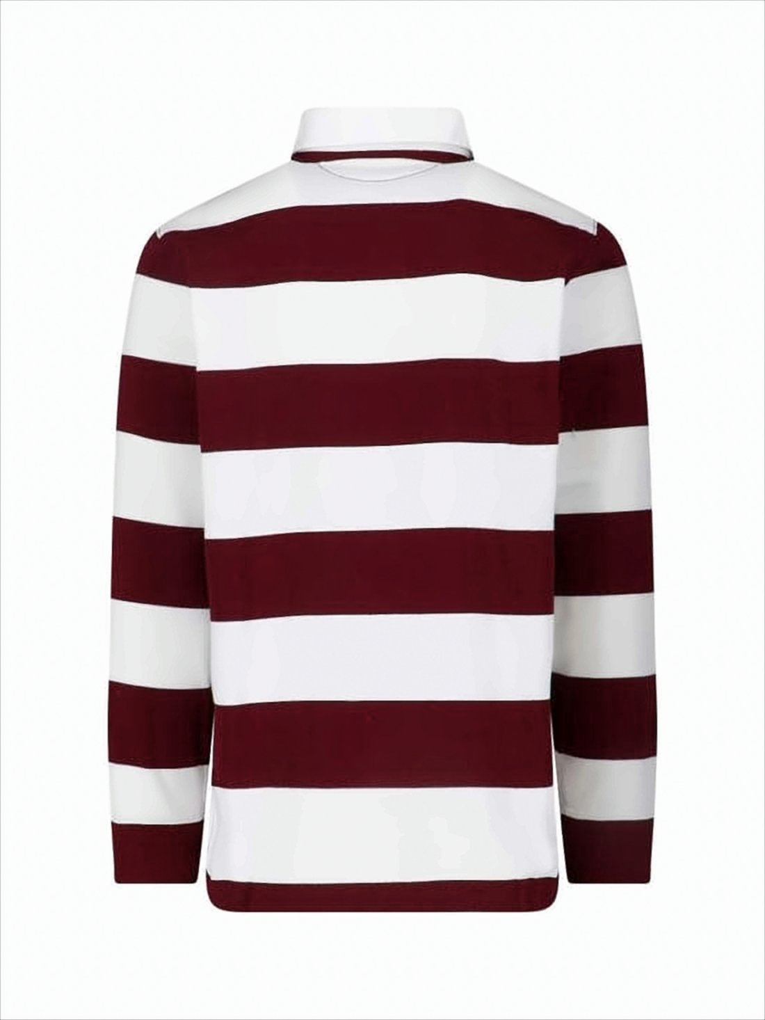 Long-Sleeve Burgundy and White Striped Polo Shirt