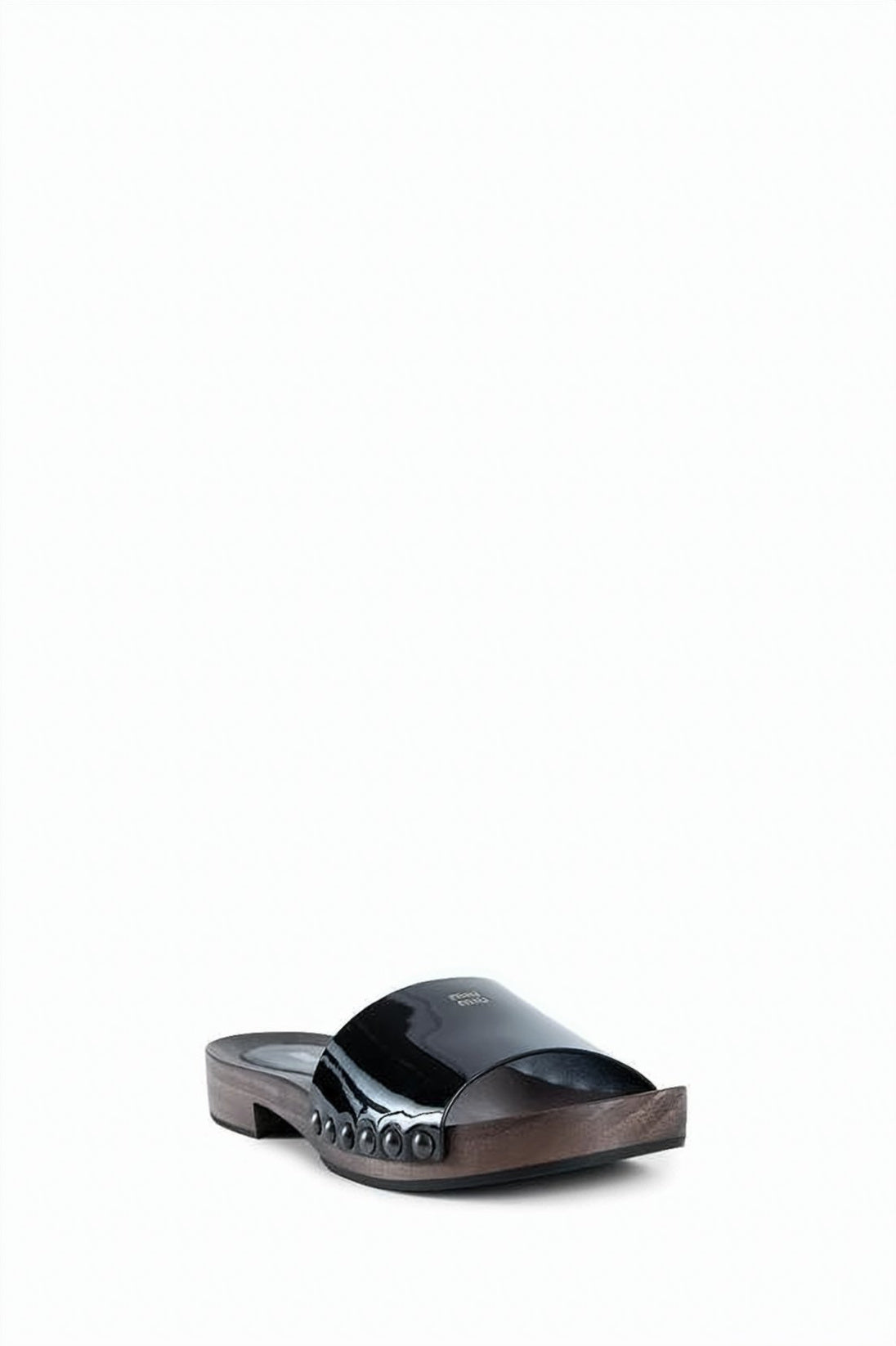 Patent Leather Slide Sandals with Studded Accents