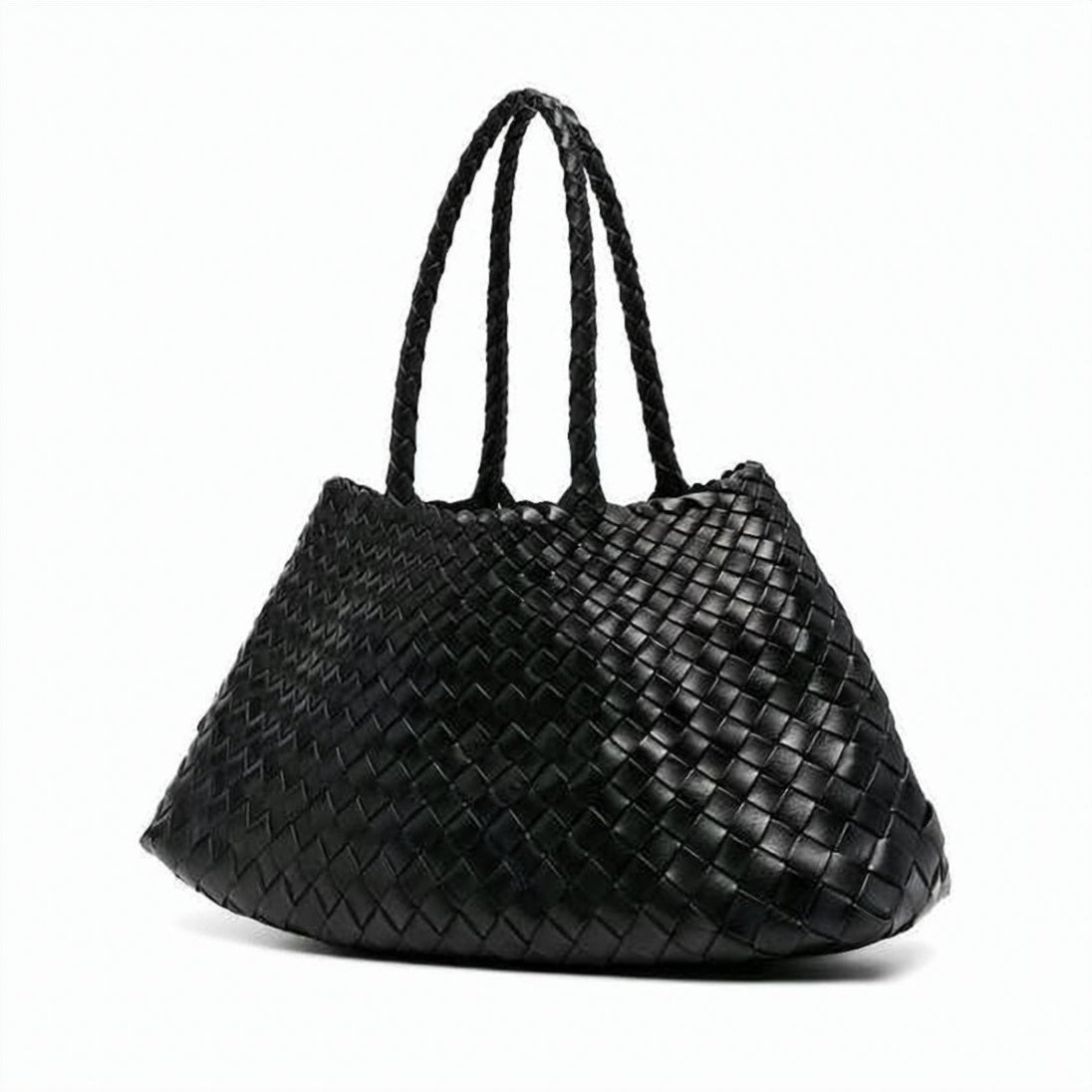 Woven Black Buffalo Leather Tote Bag
