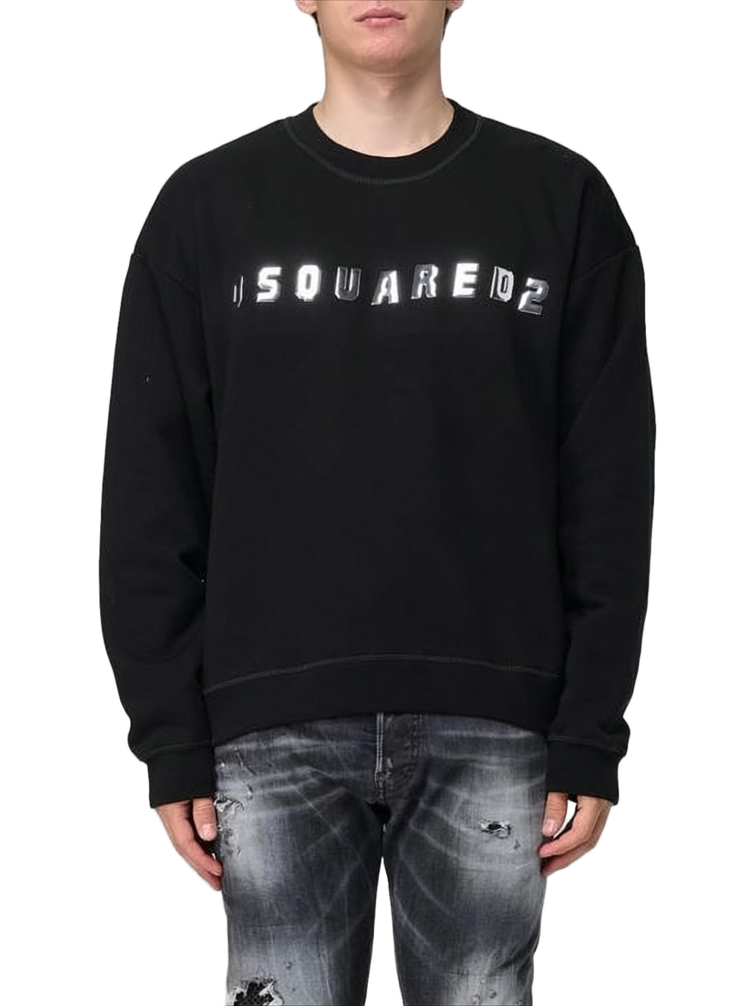 Long-Sleeve T-Shirt with Metallic Lettering and Crew Neckline