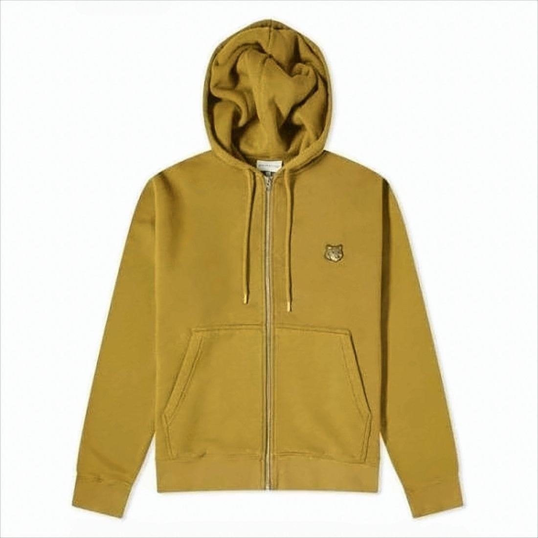 Solid Mustard Yellow Zip-Up Hoodie With Emblematic Fox Logo