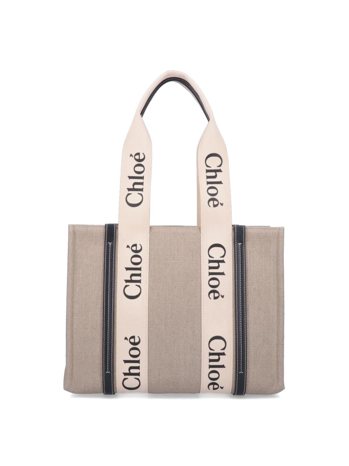 "Woody" Tote Bag, In Beige Linen