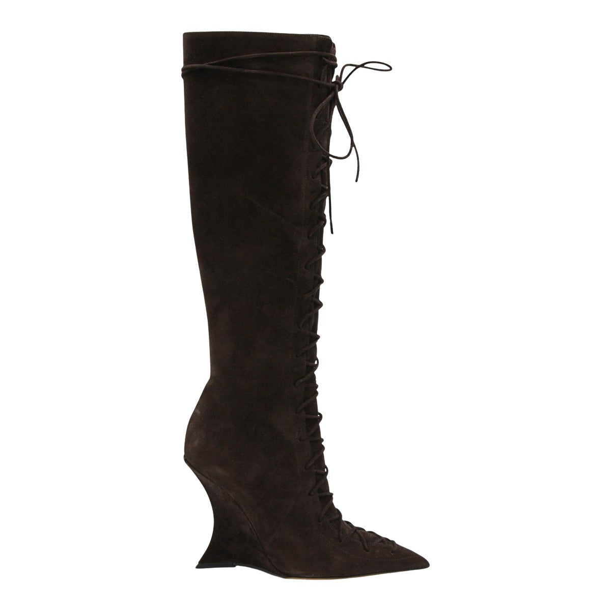Pointed Toe Boots with Sculptural Curved Heel