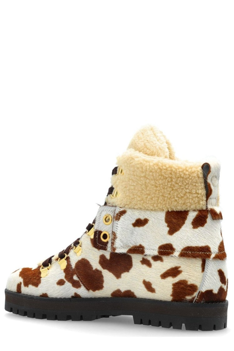 Calfskin And Wool Boots With Gold Eyelets