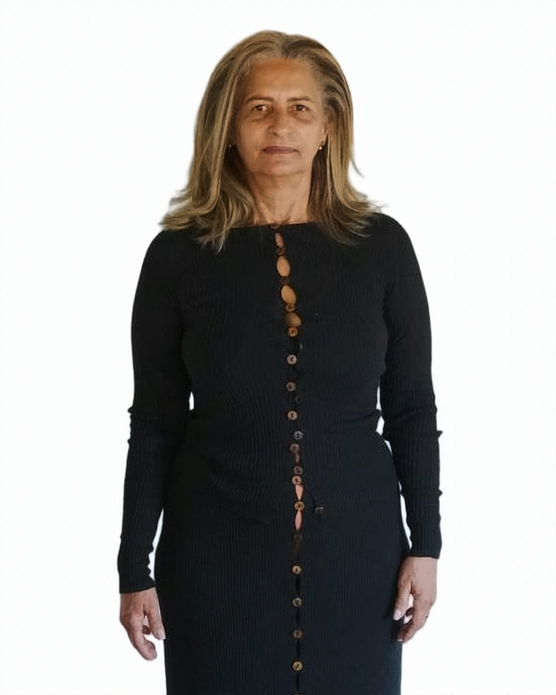 White Fitted Long-Sleeved Ribbed Button Top