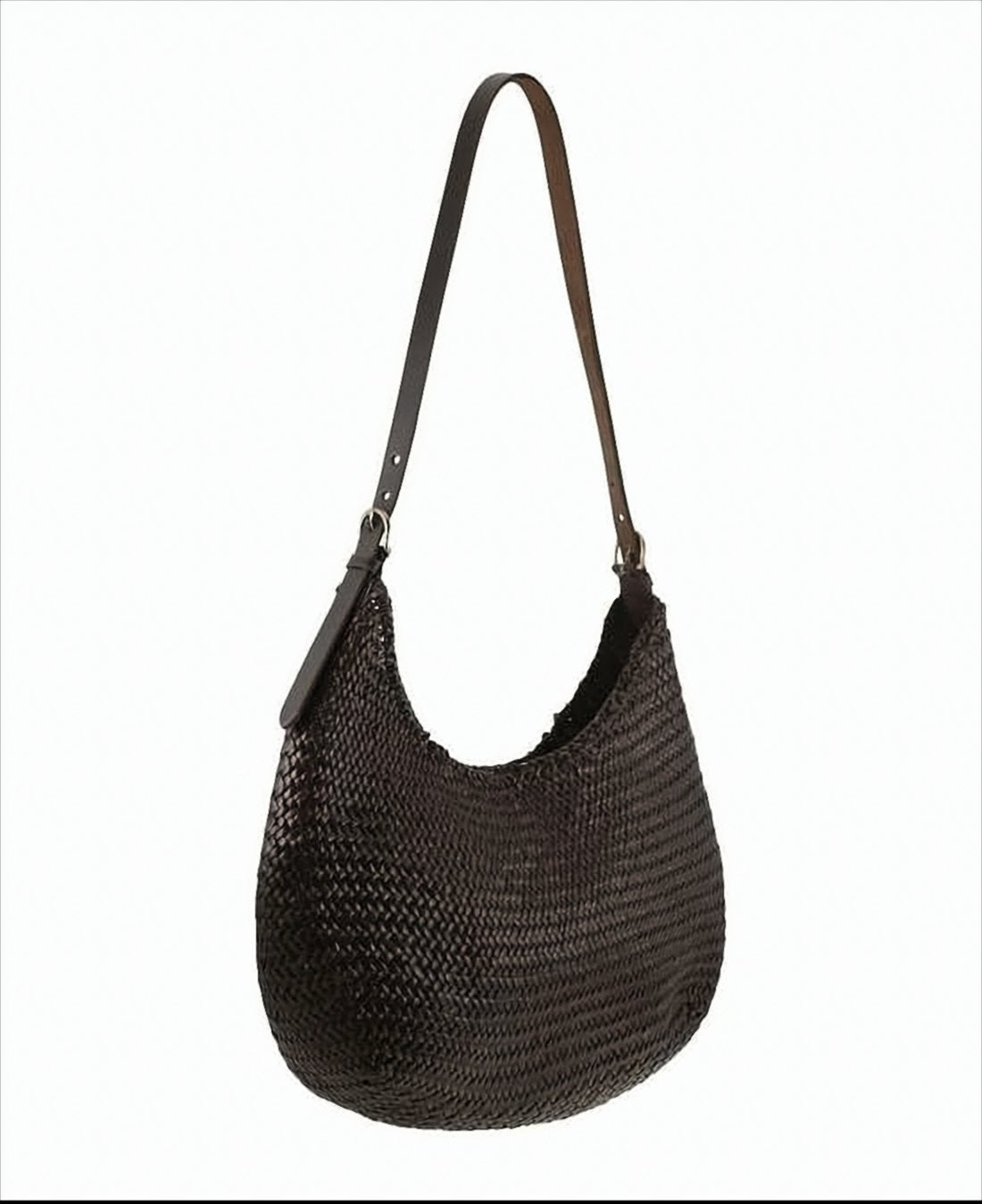 Crescent-Shaped Woven Buffalo Leather Shoulder Bag