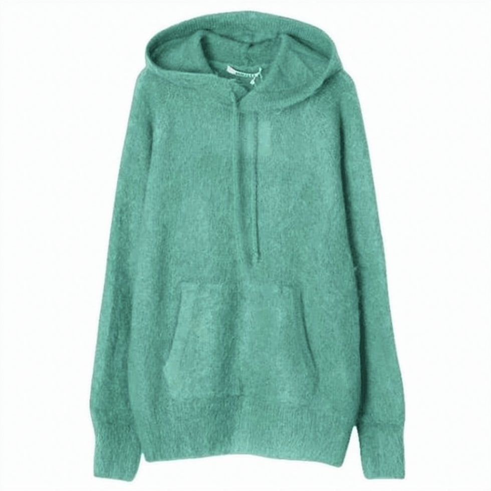 Textured Green Mohair-Wool Hoodie