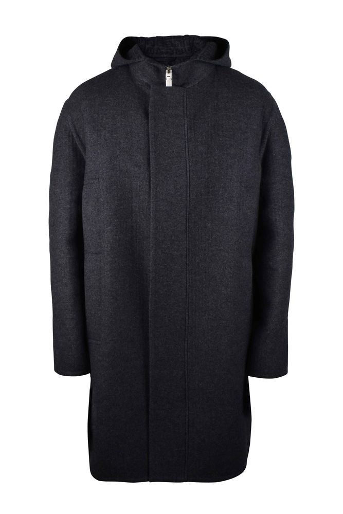 Hooded Wool-Silk-Cashmere Blend Coat With Ribbed Details