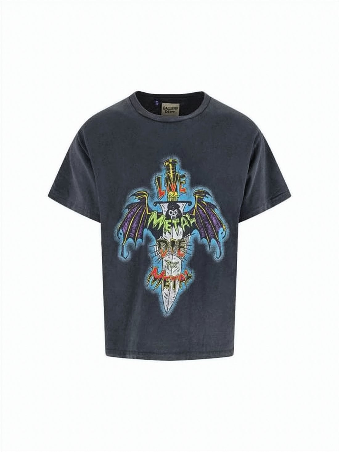 Cropped Short-Sleeved T-Shirt with Graphic Dagger Design