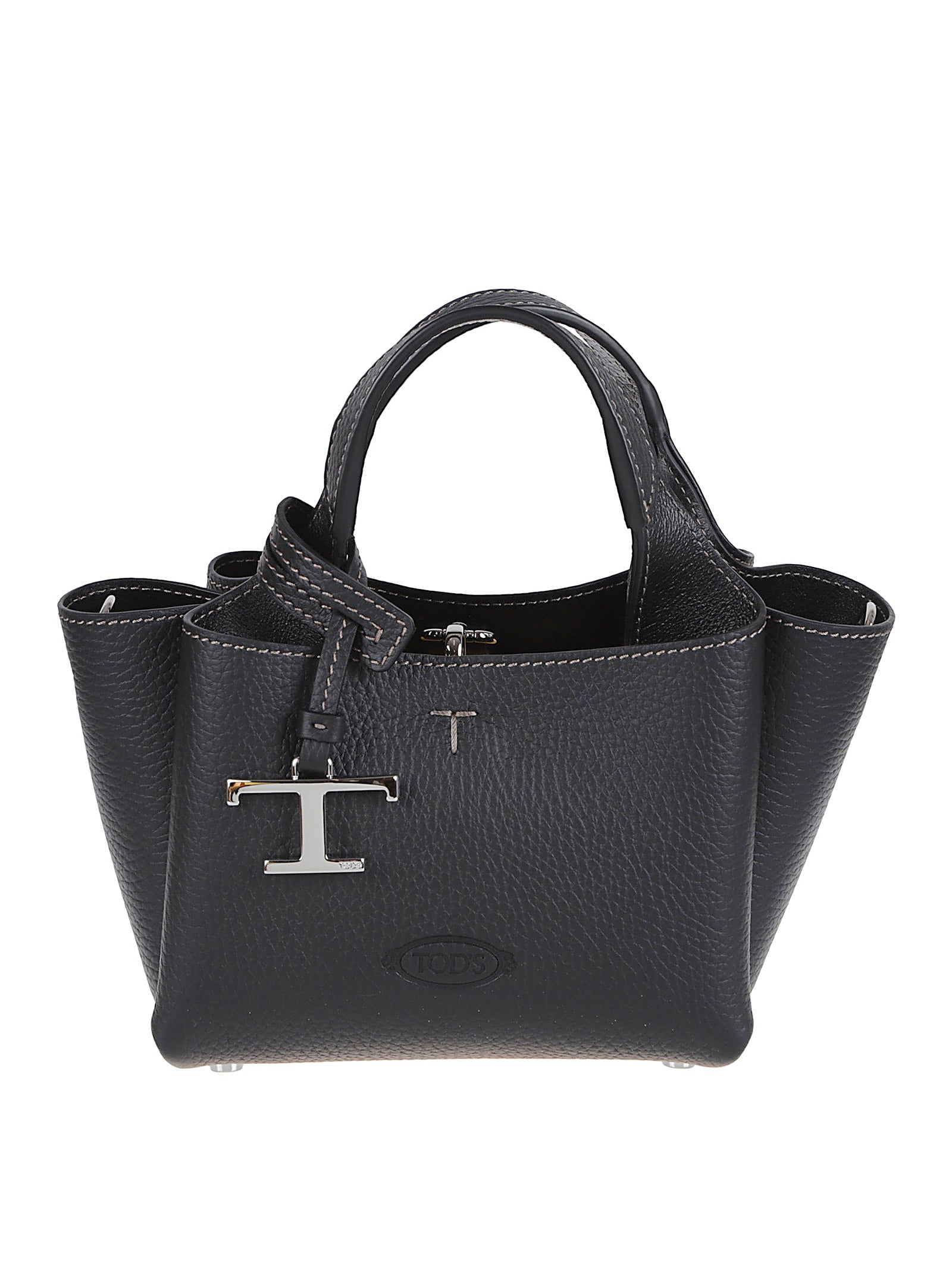 Textured Calfskin Handbag with Embossed Logo