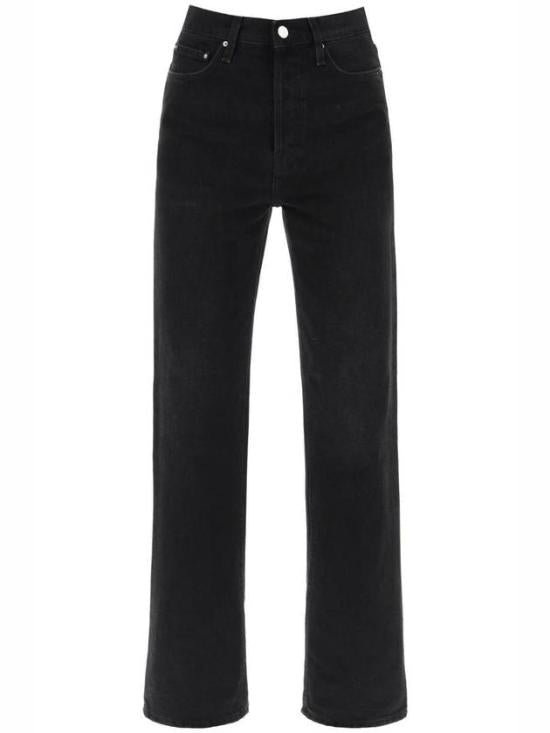 Straight-Leg Black Denim Pants with High Waist and Minimalist Design