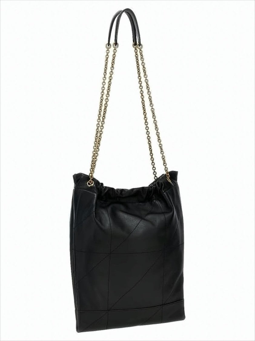 Black Lambskin Shoulder Bag with Gold-tone Emblem